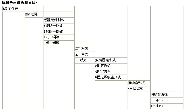 隔爆热电偶选型方法示意图