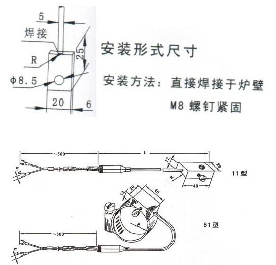 炉壁热电偶安装尺寸图