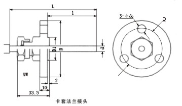 WSS系列双金属温度计卡套法兰接头示意图